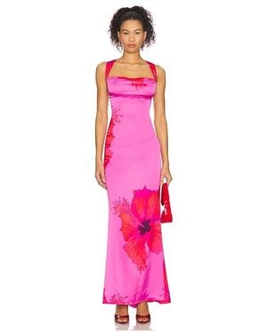GOOD AMERICAN Satin Lace Up Maxi Dress - Pink