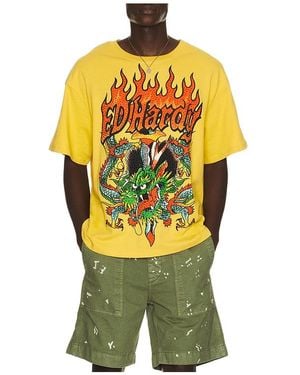 Ed Hardy Dragons Boxy Rhinestone Tee - Yellow