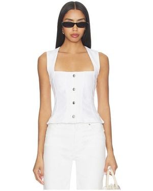 GOOD AMERICAN Button Front Peplum Top - White