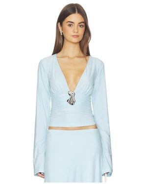 Kate Barton Plunging V Flared Sleeve Top - White