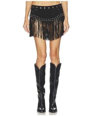 One Teaspoon Rebel Rider Studded Fringe Suede Micro Skirt - Black