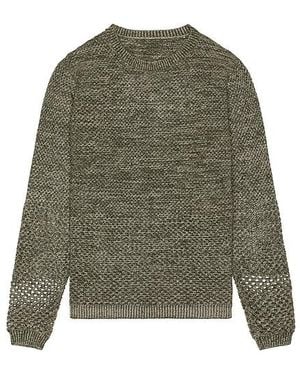 Isa Boulder Solid Crochet Crewneck Jumper - Green