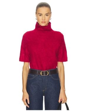 Soft Goat Kurzarm-Rollkragenpullover Aus Gebürstetem Leder - Rot