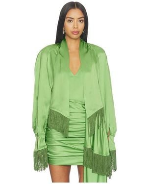 ROWEN ROSE Long Sleeve Fringe Top - Green