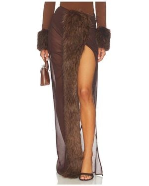 Bronx and Banco Mesh & Faux Fur Maxi Skirt - Brown