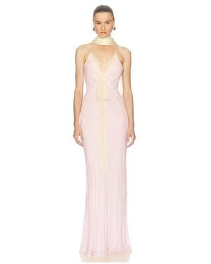 Helsa Sheer Georgette Gown With Lace - White