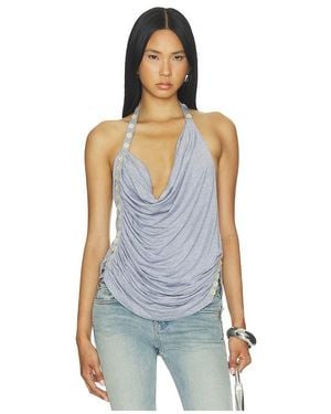 Jaded London Backless Pleated Button Top - Blue