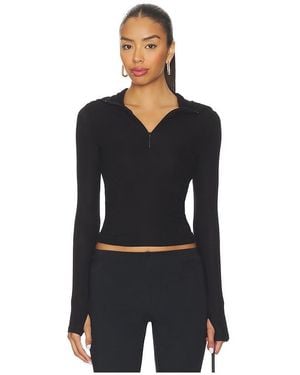Michael Lauren Jove Long Sleeve Half Zip Top - Black