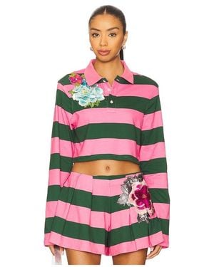 Area Embroidered Flower Cropped Polo Top