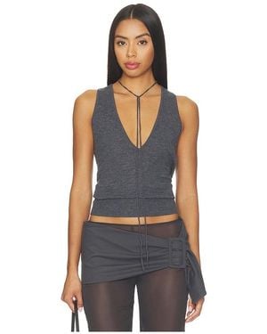 St. Agni Plunge Rouleau Knit Tie Top - Blue