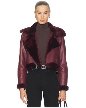 L'Agence Pike Crop Shearling Jacket - Red