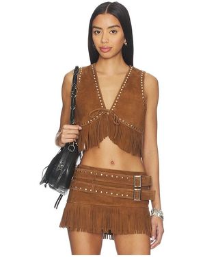 Lamarque Reina Fringed Suede Vest - Brown