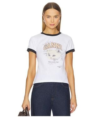 Ganni Basic Cotton Jersey Kitty Fitted T-Shirt - White