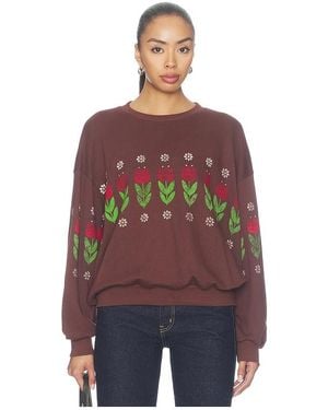 Daydreamer Camp Flowers Oversized Crew Sweatshirt - Red