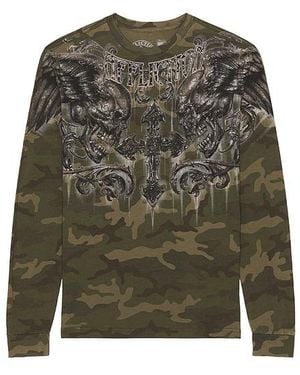 Affliction Fragmented Long Sleeve Tee - Green