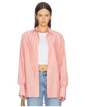 RENGGLI Stripe Boxy Long Sleeve Button Up - Pink