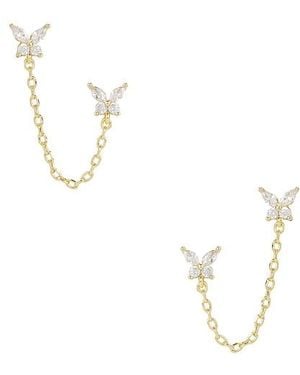 By Adina Eden Double Butterfly Chain Stud Earring - Metallic