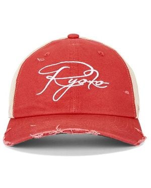 Ryoko Rain Distressed Trucker Hat - Red