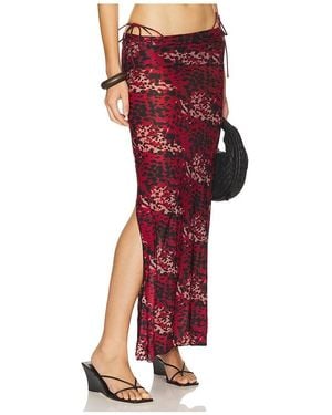 Indah Mickey Printed Maxi With Side Splits & Foldover Waist Panel Skirt - Red
