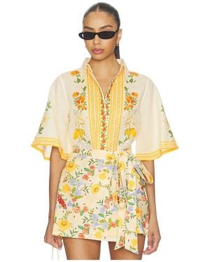 VERANDAH Floral Bell Sleeve Shirt - Yellow