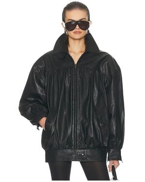Helsa The Shirred Oversized Leather Jacket - Black