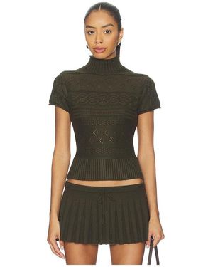 GUIZIO Cable Knit Turtleneck Top - Black