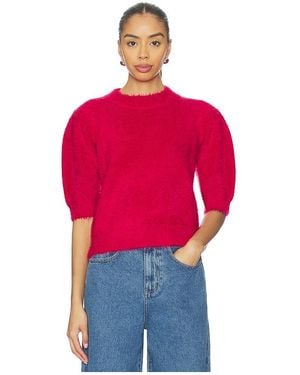 Bobi Mock Neck Puff Sleeve Jumper - Red