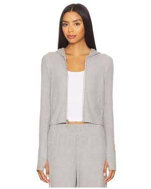 Michael Lauren Aris Fitted Crop Zip Up Hoodie - White