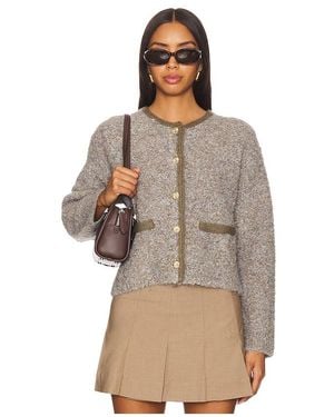 Line & Dot Fuzzy Knit Button-Front Cardigan - Brown