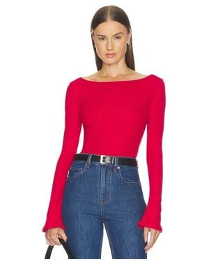 GOOD AMERICAN The Rib Scoop Boatneck Top - Red