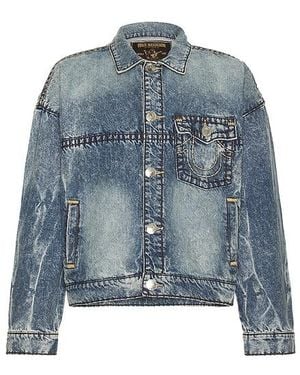 TRUE RELIGION Super T Cropped Denim Jacket - Blue