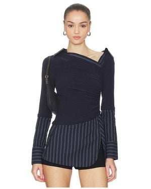 MARRKNULL Faux Tow-Piece Spliced Shirt - Blue