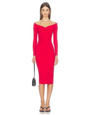 Fleur du Mal Off Shoulder Hourglass Rib Midi Dress - Red