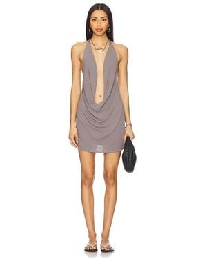 Indah Rafaella Solid Plunging Mini Dress - Natural
