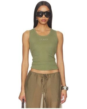 Balmain Small Paris Embroidered Jersey Tank Top - Green