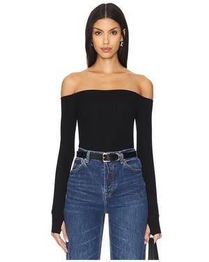Michael Lauren Lanny Off Shoulder Long Sleeve Top Double Layered Top - Blue