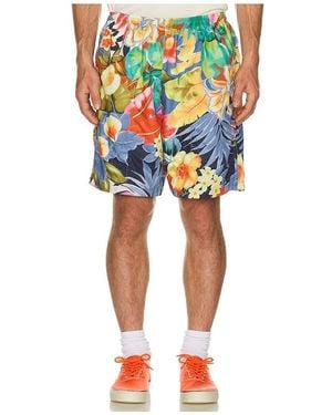 Beams Plus Gym Shorts Tropical Pattern Print - White