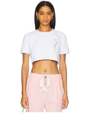 Area Crystal Rosette Cropped Tee - White