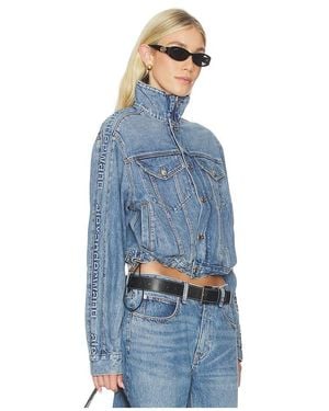 Alexander Wang Denim Track Jacket With Embossed Logo Panel - Blue