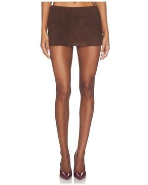 AEXAE Lamb Leather Suede Mini Skirt - Brown