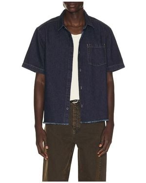 Percival Harley Denim Cropped Boxy Shirt - Blue