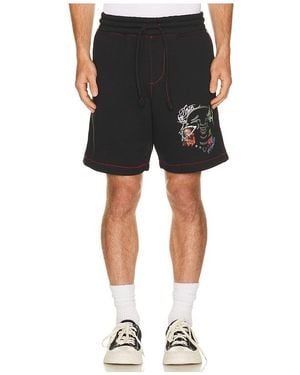 TRUE RELIGION Buddha Face Big T Fleece Shorts - Black