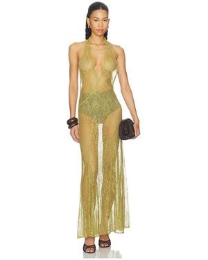 Adriana Degreas Lace Bare-Back Maxi Dress - Metallic