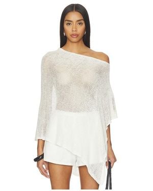 Enza Costa Linen Open Knit Poncho - White