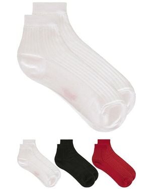 Stems 3 Pack Silky Rib Quarter Socks - White