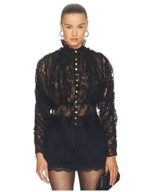 Self-Portrait Lace High Neck Blouse - Black