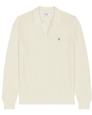 Original Penguin Zig Zag Sitch Long Sleeve Polo - White