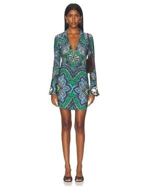 Alice + Olivia Freya Fitted Nipped Waist Button Down Mini Dress - Blue