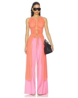 David Koma Ruched Halter Neck Mesh Top - Pink