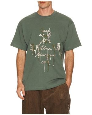 Pas Une Marque Hand Stitched Embroidery Ceci Tee - Green